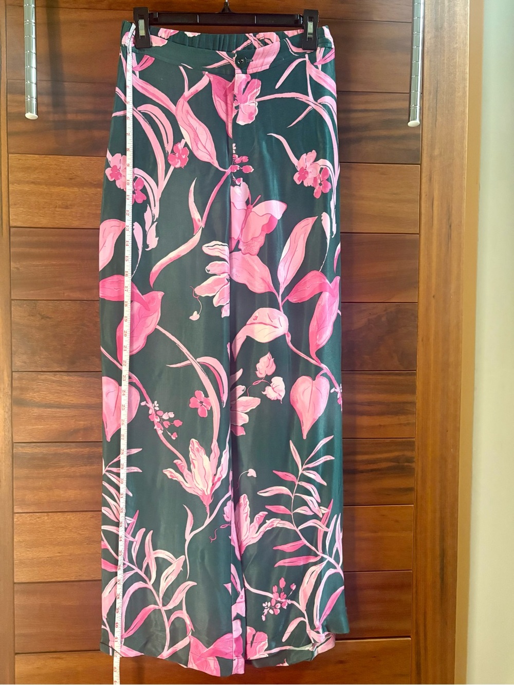 Anthropologie Pink Floral Wide-Leg Trousers on Black